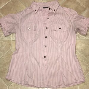 Women’s striped short sleeve stretch business top